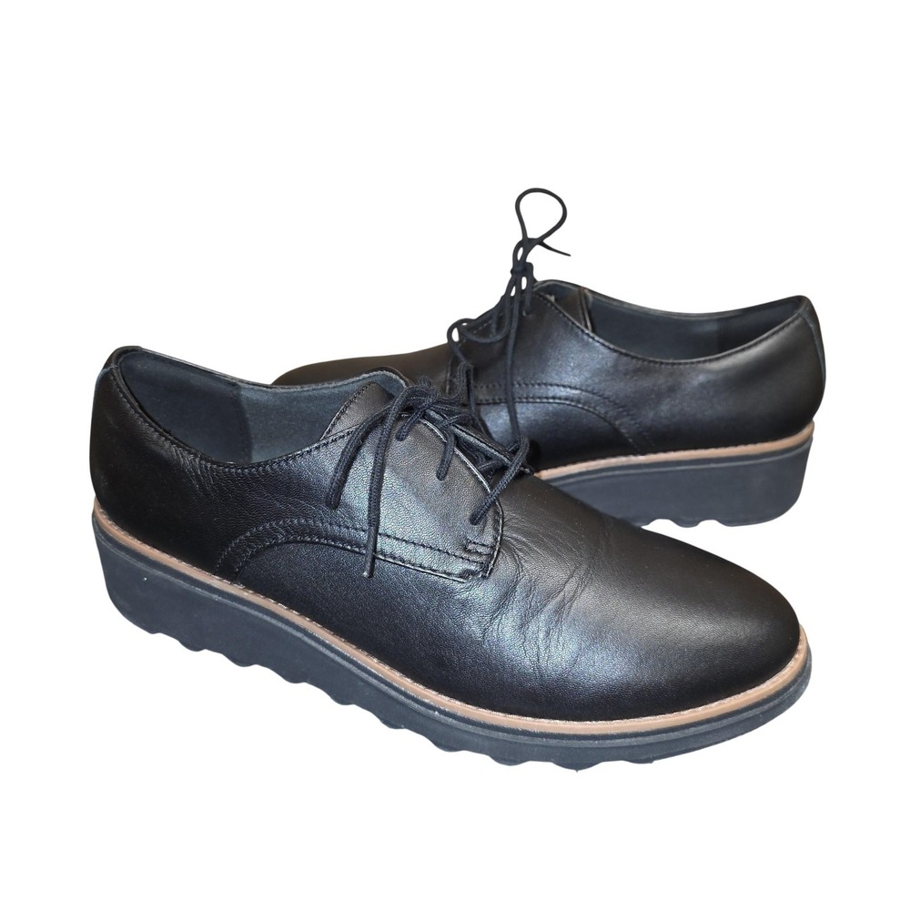 Clarks Shoes Womens 10‎ Black Leather Lace Up Oxford Comfort Walking Platform